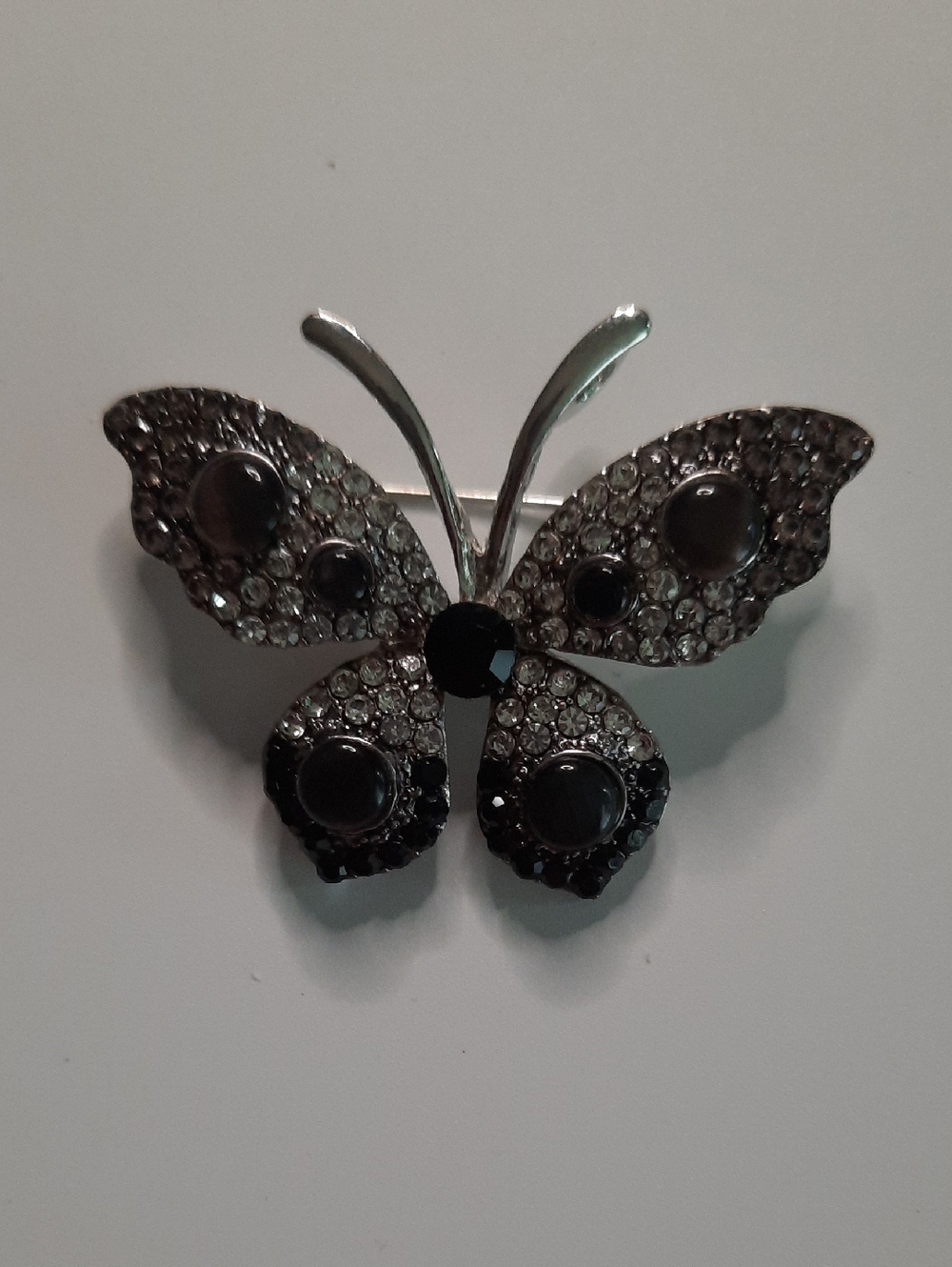Butterfly Crystal Brooch - Black and Silver